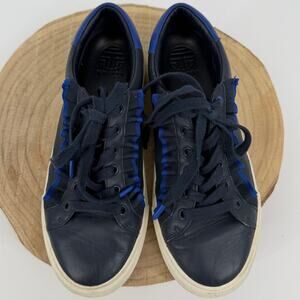 Tory Burch Sport Ruffled Sneakers Size 6.5 Navy Blue Minimalist Leather Feminine